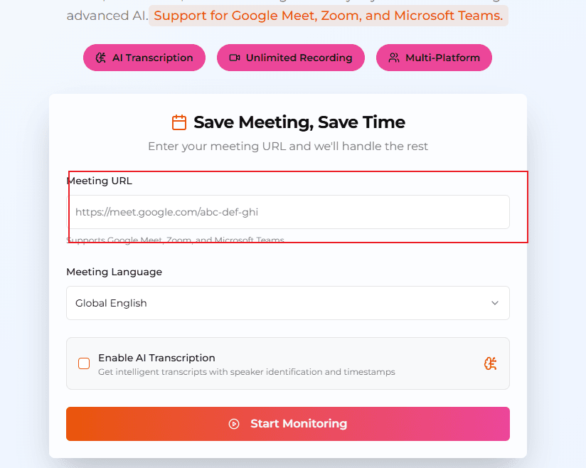 Step 01: Paste Meeting URL